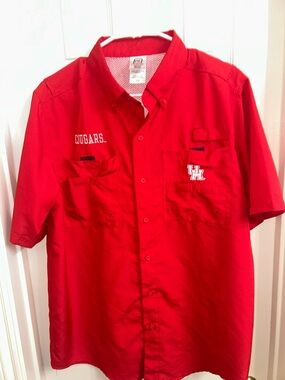 Pro Edge Red Short-Sleeve Button-Down Shirt with UH Logo